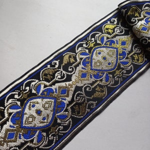 blue jacquard ribbon trim by the yard wide 50mm 100mm, decorative jaquard vintage renaissance trimming 2 inch 4&quot; for fabric sewing