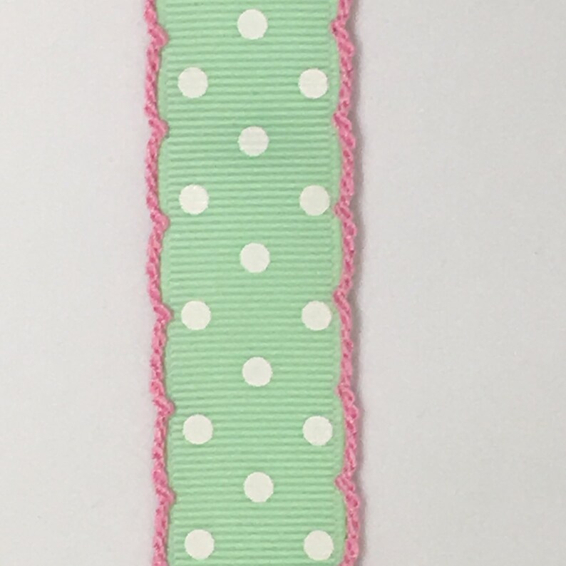 7/8 22mm pink and green polka dot ribbon by the yard Etsy