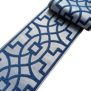curtain trim blue navy for drapery, fretwork fabric trimming ribbon tape 3 1/2 inch 90mm for border by the yard, upholstery decorative trim