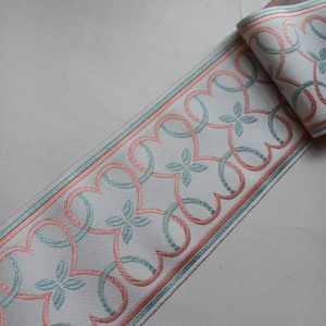 pink green blue flower curtain tape woven fabric trim for drapery, floral upholstery trimming ribbon tape 3 1/2 inch 90mm border yard