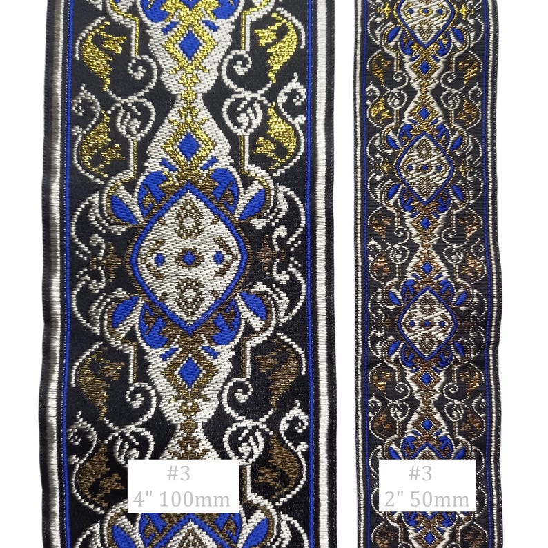 Blue Jacquard Ribbon Wide 2 Inch 3 1/2 Inch: Renaissance Fabric Trim - Etsy