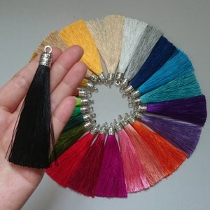 Borla de seda com ponteira de nó prateado, pingente para bijuteria artesanal (2 ou 3 polegadas)