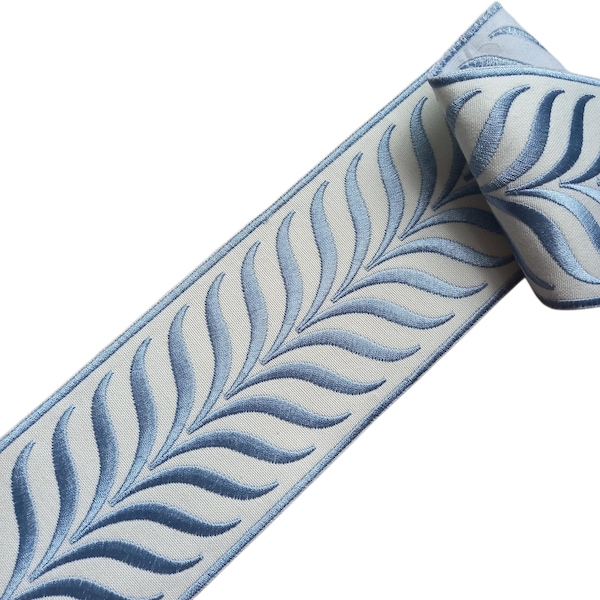 Cotton Curtain Crest Trim 3.5" Light Blue Drapery Fabric Tape
