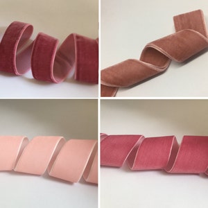 pink velvet ribbon of blush, dusty rose, peach, champagne, rose gold, hot light pink, salmon, wedding ribbon trim by the yard thick wide