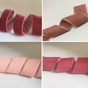 ruban de velours rose poudré, vieux rose, pêche, champagne, or rose, rose vif, saumon, bordure de ruban de mariage par mètre d'épaisseur