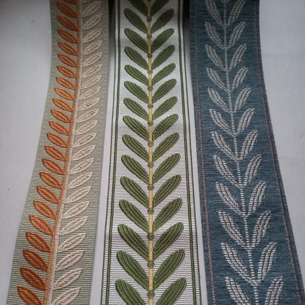 curtain trim green leaf, drapery fabric trim tape blue teal, embroider decorative trim by the yard