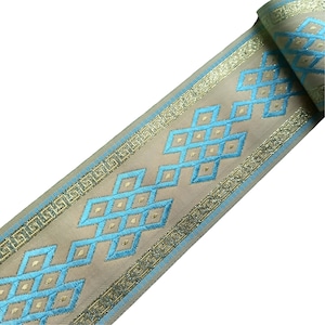 curtain trim tape blue teal diamond for drapery, fabric trimming ribbon for border by the yard, upholstery decorative trim