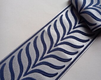 drapery trim for curtains, fabric trim tape by the yard, upholstery embroider edging trimming navy blue, designer decorative drape border