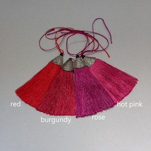 tassel, tassle necklace, silk tassels 3 inch 8cm metal cap charms for bookmark , jewelry making, mala pendants, purse, earrings decorative image 9