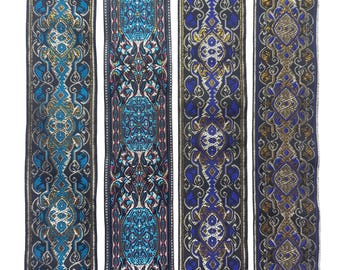 Blue Jacquard Ribbon Wide 2 Inch 3 1/2 Inch: Renaissance Fabric Trim