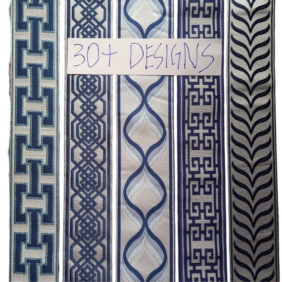 Blue Navy Curtain Fabric Trim: Drapery Designer Border Edging Tape