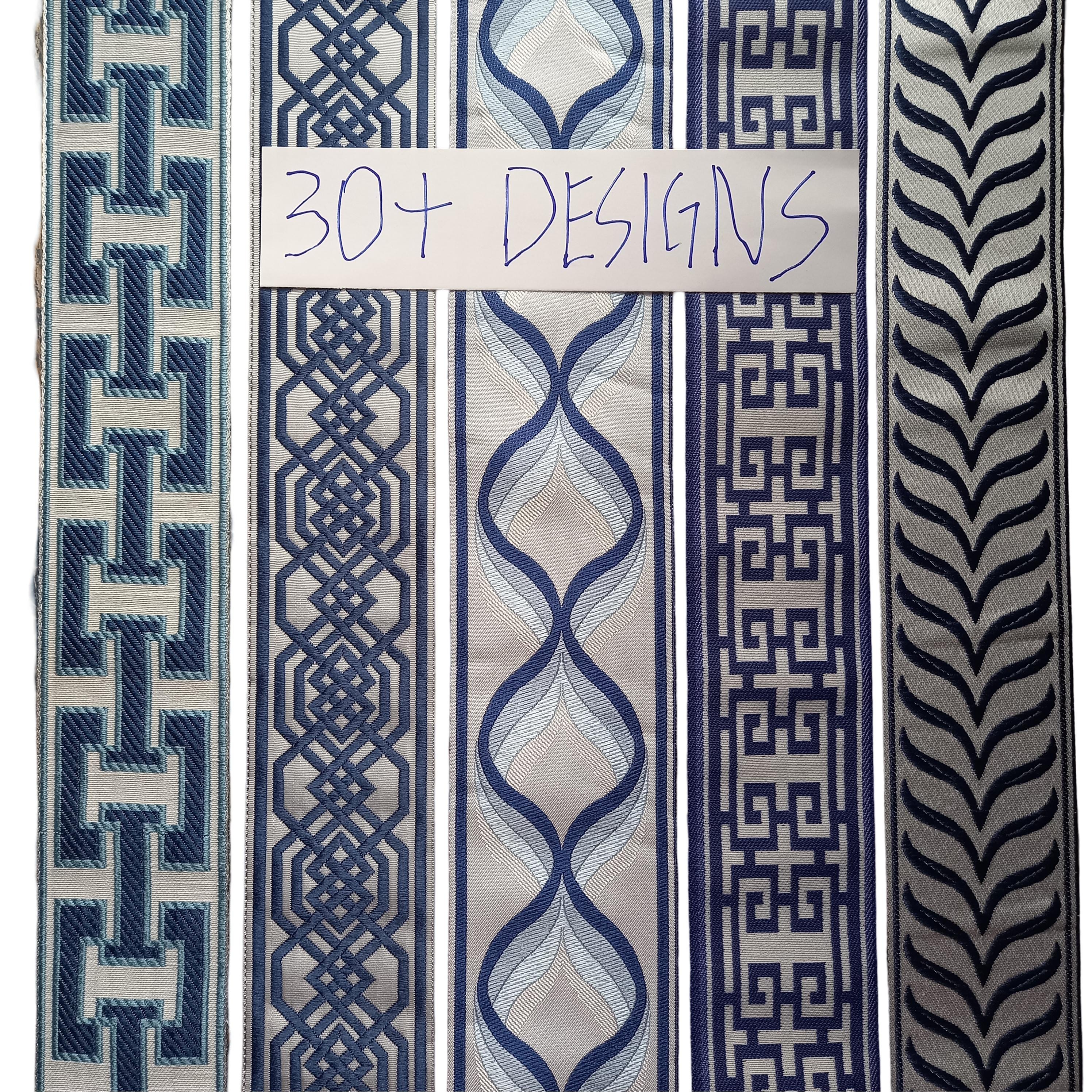 blue fabric trim for curtains drapery yard, designer border edging navy ribbon trimming tape for upholstery, drape and roman shade