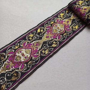 pink jacquard trim, jaquard ribbon embroidered renaissance fabric 2 inch 50mm for sewing, antique woven vintage clothing deco ribbon