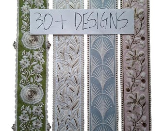 Floral Embroidered Curtain Trim Tape, Decorative Drapery Leaf Fabric Edging