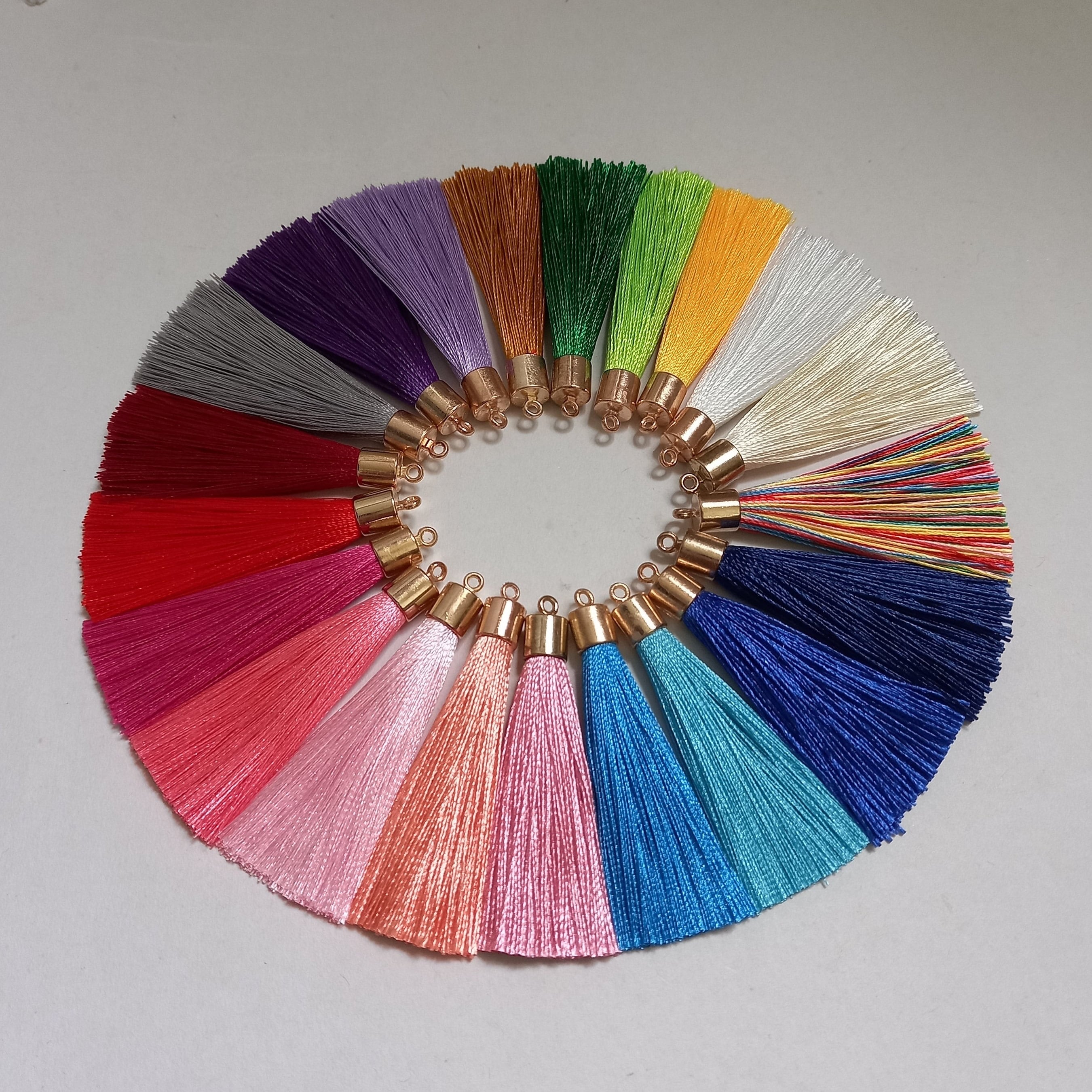 knot with metal gold cap silk tassels mini small 2 1/2 inch 6cm for keychains, keys, purse, jewelry making, dog tassel silky bulk wholesale