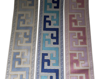 Greek Key Curtain Trim Tape: Blue & Pink Drapery Upholstery Fabric Border - 3.5 Inch