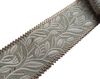 Fita de acabamento para cortina com estampa de folhas, 6,35 cm de largura: Borda decorativa para tecido de cortina em tons pastel verde.