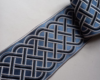 garniture en tissu d'ameublement bleu, garniture de tenture, broderie de rideau par mètre, garniture de drapé décorative de designer pour bordure 4 pouces 95 mm