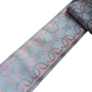 pink blue green tape trim for curtain drapery drape, decorative fabric border ribbon, upholstery trimming 3 1/2 inch 90mm by the yard
