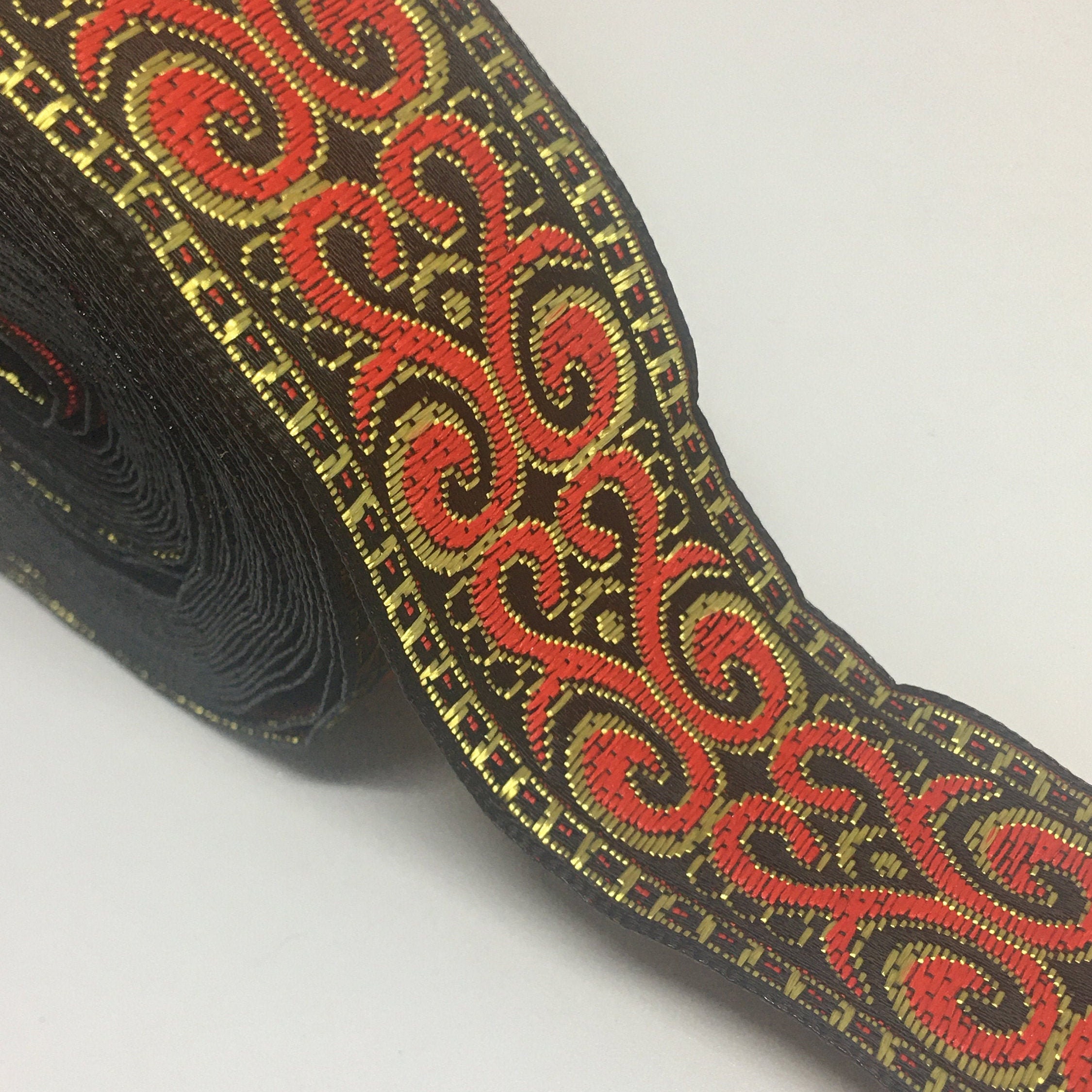 Jacquard ribbon blue 33mm embroidered ribbon trim swirl Etsy