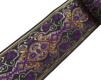 jacquard ribbon trim purple violet by the yard wide 50mm, decorative jaquard vintage renaissance trimming 2 inch for fabric sewing