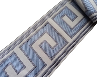 Light Blue Greek Key Fabric Trim 3.5": Curtain Drapery Border Tape