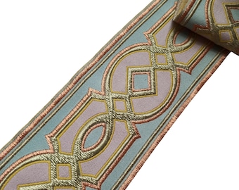 Green Geometric Curtain Trim 3 1/2": Drapery Border Fabric Tape
