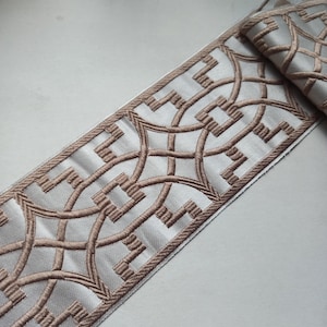 curtain trim tape beige tan for drapery, fretwork fabric trimming ribbon 3 1/2 inch 90mm for border by the yard, upholstery decorative trim