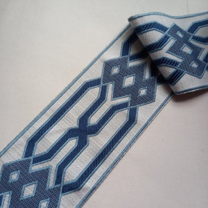 curtain trim blue geometric for drapery, fabric trimming ribbon tape for border by the yard, upholstery decorative trim