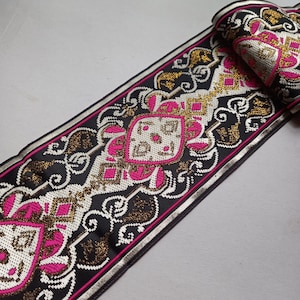 renaissance jacquard medieval trim ribbon pink, jaquard fabric 4 inch 100mm for sewing, antique woven vintage clothing deco