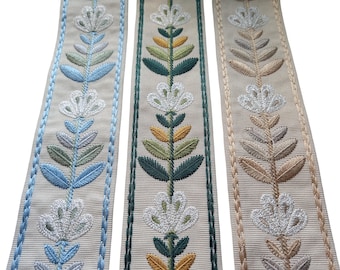 curtain trim floral fabric for drapery by the yard, 2 1/2 inch 60mm embroidered leaf decorative edging ribbon tape trimming