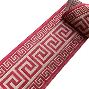 Red Greek Tile Curtain Trim - 3.5" 90mm Wide Drapery Ribbon Fabric Tape