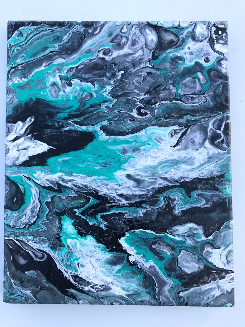 Turquoise Black and White Pour Painting Fluid Art Acrylic - Etsy Israel
