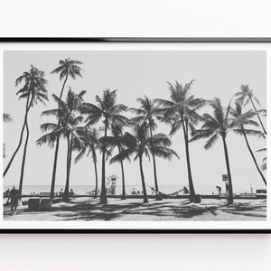 Palm Tree Lifeguard Tower Print, Black And White Prints, Palm Tree Wall Art, Large Tree Prints, Beach, Digital Download, Printable Art