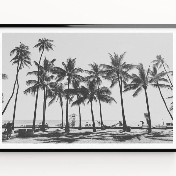 Palm Tree Lifeguard Tower Print, Black And White Prints, Palm Tree Wall Art, Large Tree Prints, Beach, Digital Download, Printable Art