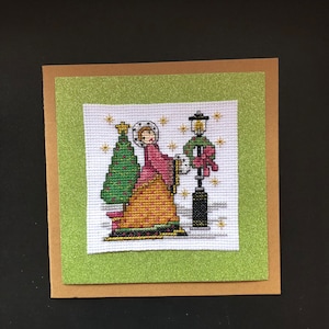 Voltooide afgewerkte kruissteekkaart 6x6 inch Traditionele dameskerstkaart met envelop