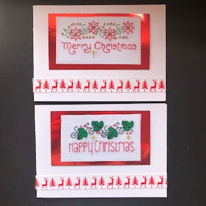 Set van 2 voltooide/afgewerkte kruissteekkaarten 4x6 inch Kerstmis