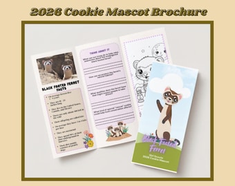 Folleto de la nueva mascota de las galletas de las Girl Scouts 2026: el hurón de patas negras