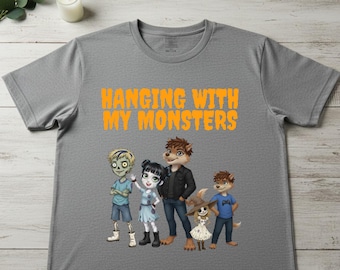 Camiseta personalizable para papá "Pasando el rato con mis monstruos"