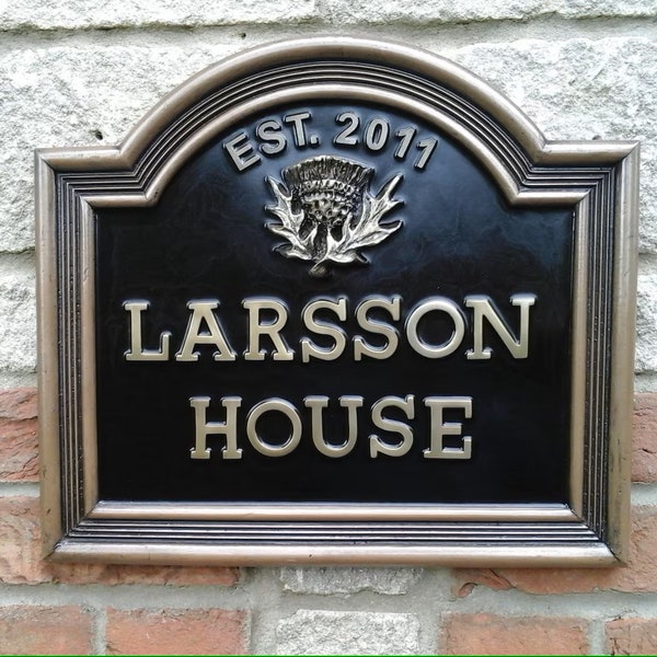 House name sign. Large classic vintage style Cold cast in Bronze or Pewter. Add up to 16 letters & a motif of your choice.