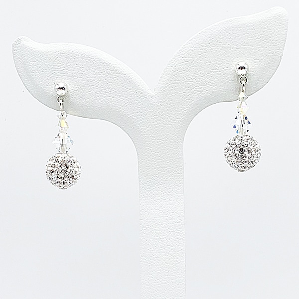 Boucles d'oreilles pendantes perles en cristal de Swarovski transparent reflets, boules strass, Crystal AB, sur clous en argent 925