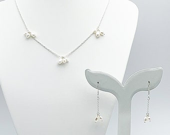 White freshwater pearl wedding jewelry set in 925 sterling silver, freshwater pearl necklace, freshwater pearl earrings, white pearls