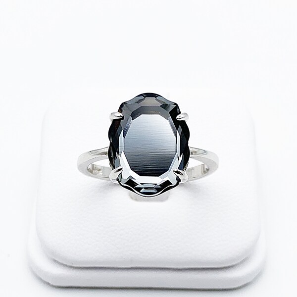 Bague en argent 925 et pierre en cristal baroque mirror Swarovski noire, silver night