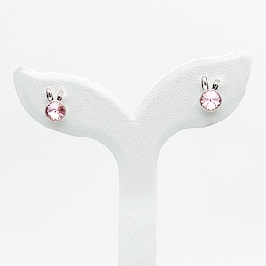 Pink Swarovski crystal rabbit stud earrings on 925 silver studs