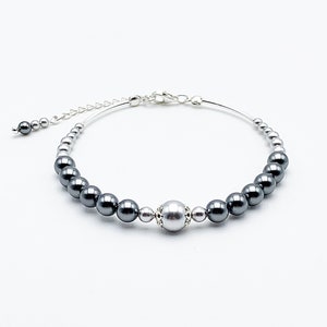 925 Silberarmband und Swarovski Perlmuttkristallperlen grau, dunkelgrau, hellgrau