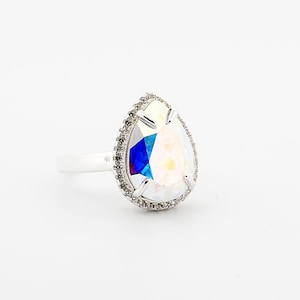Ring van 925 zilver met Swarovski® Aurora Borealis kristal – Elegante damesring – Verfijnde iriserende veelkleurige sieraden – Chique cadeau