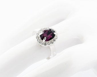 925 Silver Ring with Swarovski® Crystal Amethyst – Elegant Purple Ring for Women, Refined Gift Jewelry