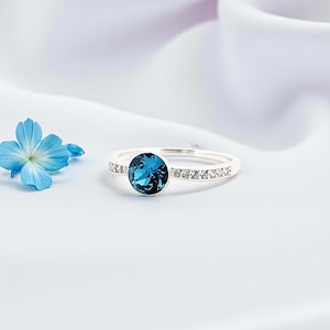 Silver ring with round blue zirconia Swarovski® crystal stone – Refined jewelry, women's gift, elegant