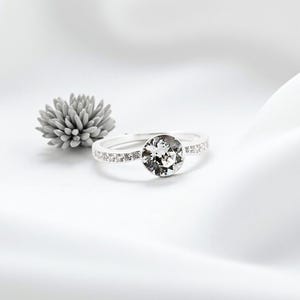 Silver ring with round transparent Swarovski® Crystal stone – Refined jewelry, women&#39;s gift, elegant