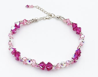 Fine Bracelet in Fuchsia Pink Swarovski Crystal Beads and